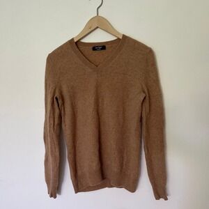 Lord & Taylor Cashmere Sweater Mens Camel Brown V-Neck Long Sleeve Pullover Knit